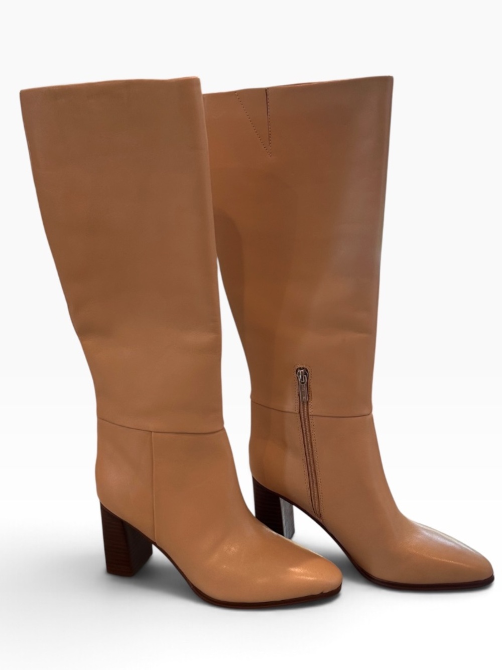 NIB Calvin Klein Dawna Light Natural Tan Leather Knee High Block Heel Boots 7.5M